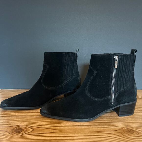 Donald Pliner Black Suede Western Banks Heeled Ankle Booties Womens 8.5 - Picture 2 of 13